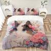 3pcs Artistic Appealing Cat & Flowers Print Bedding Set (1 Cover + 2 Pillowcases, Without Inserts), This Printed Bedding Set Is Soft and Comforta