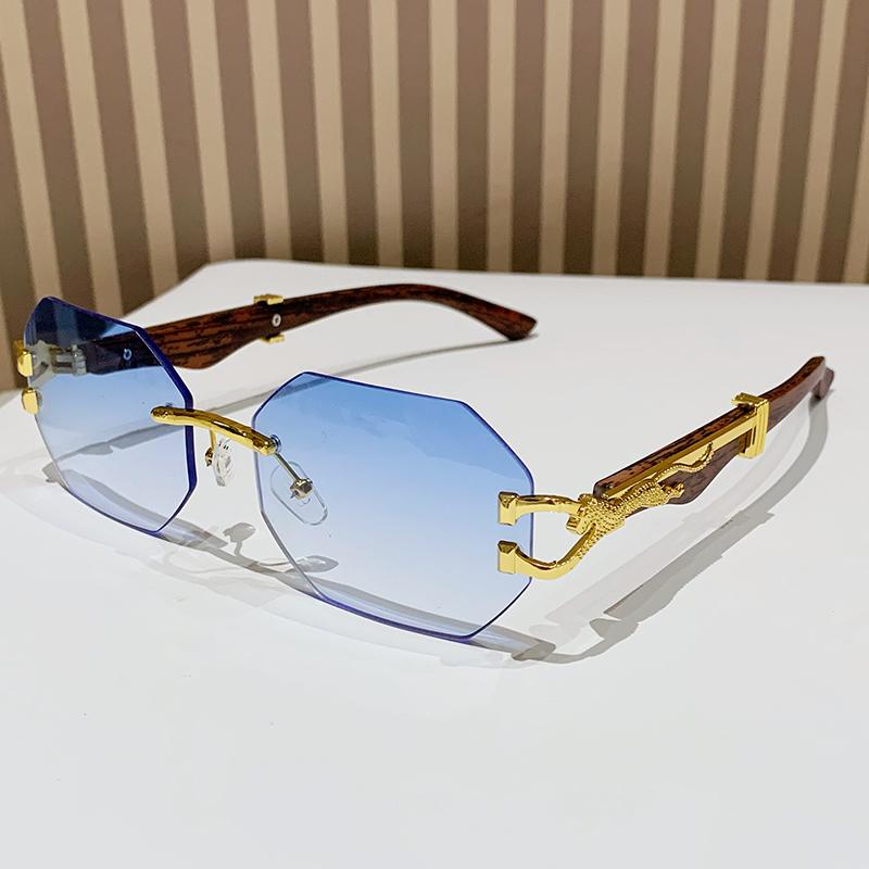 Vintage Polygonal Metal Frame Sunglasses Leopard Design Temples Unisex Outdoor Party Vacation Travel