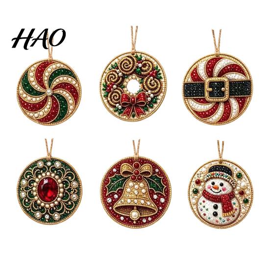 Handgefertigte Weihnachtsbaum-Dekoration 6 Stück/Set Ornamente DIY Perlen-Kunst-Set, Hängende Dekorationen Bastelset Feiertagsgeschenk für Liebende mit Rund