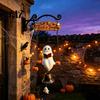 Spooky Cute Seasonal Decor Halloween Swing Ghost Doorbell, with Pumpkins Decor, Gothic Style Trick Decorative Metal Bell Ornament or Treat Sign,