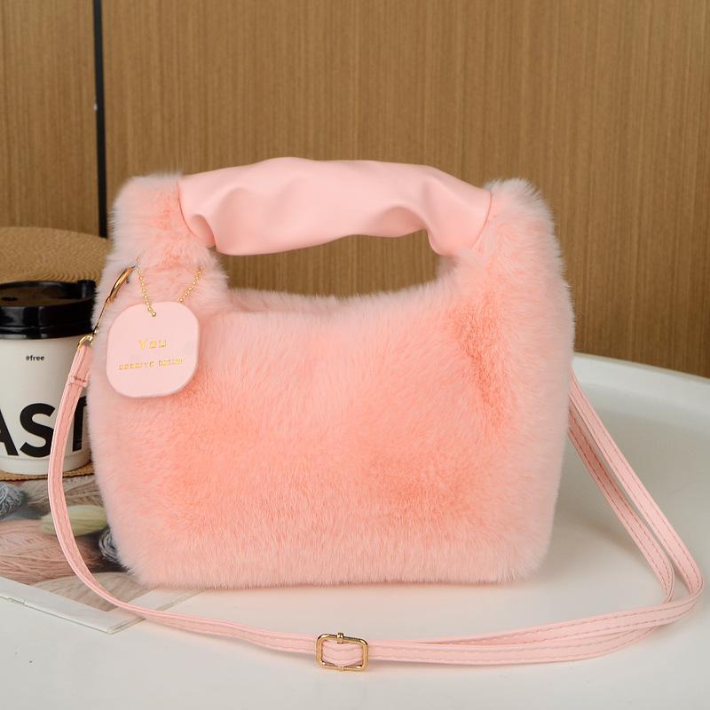 1 Pcs Fashionable Plush Messenger Bag Imitation Fur Women's Bag Autumn And Winter Retro Handbag Lady Plush Handbag Party