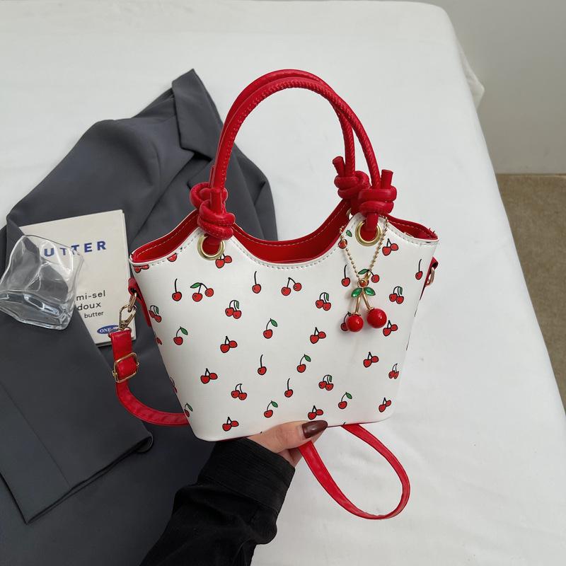 New Trendy Girl Handbag Fashionable Cherry Tote Bag Niche Printed Texture Shoulder Bag Underarm Bag