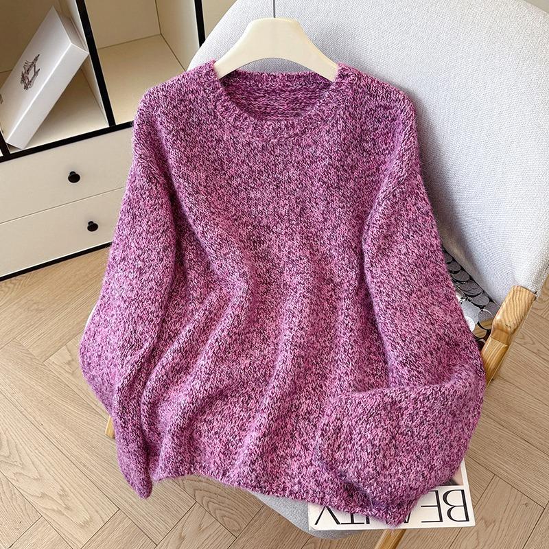 Damer Mjuk Stickad Tröja Rundhalsad Pullover Höst Vinter Molngarn Mysig Oversized Mode Toppar