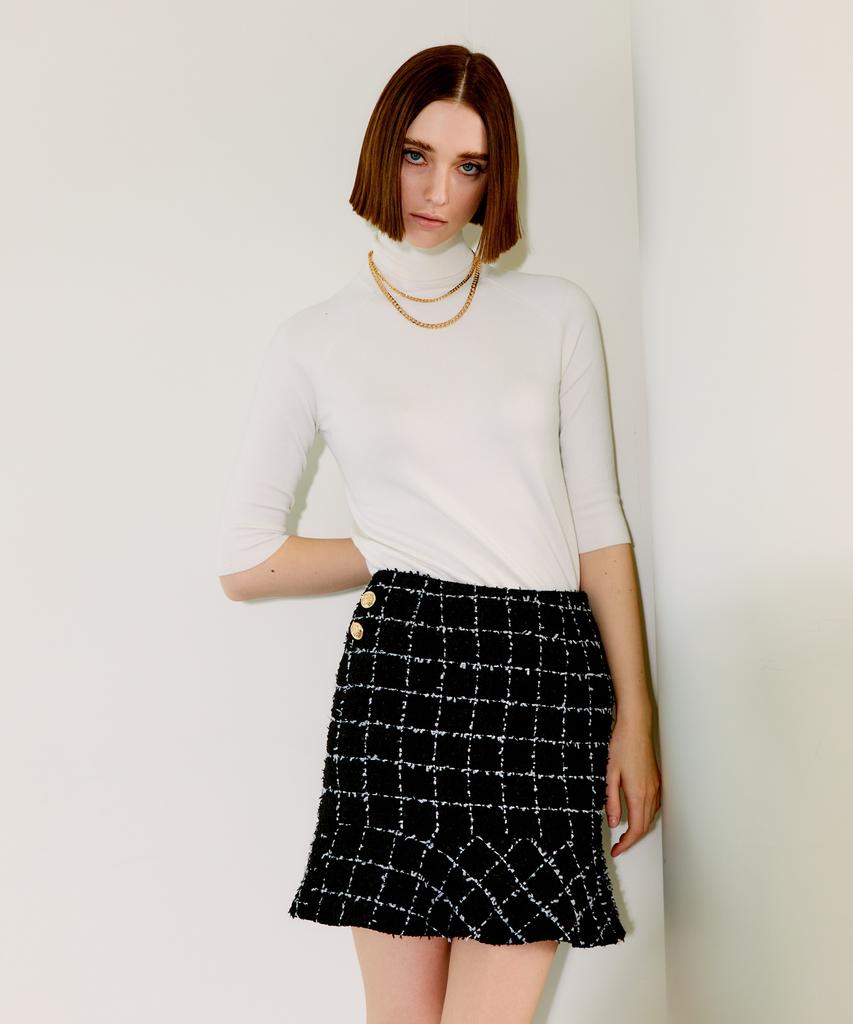 Chaenyuyog Check Mini Flare Skirt [White Check]