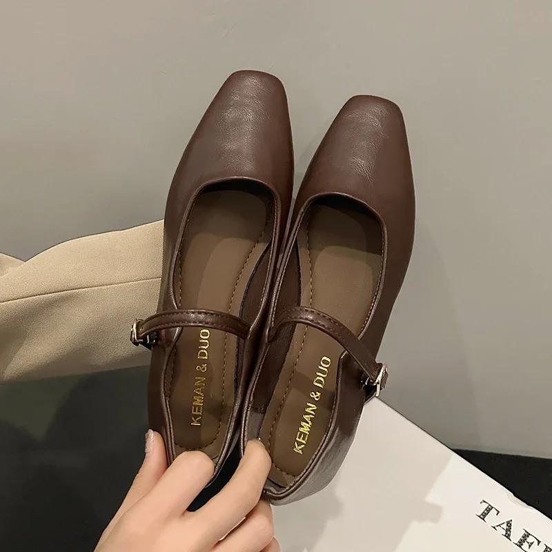 Dámské balerínky ploché boty elegantní retro čtvercová špička Mary Jane jednoduché boty pohodlné měkké mělké střihy nízký podpatek dámské boty