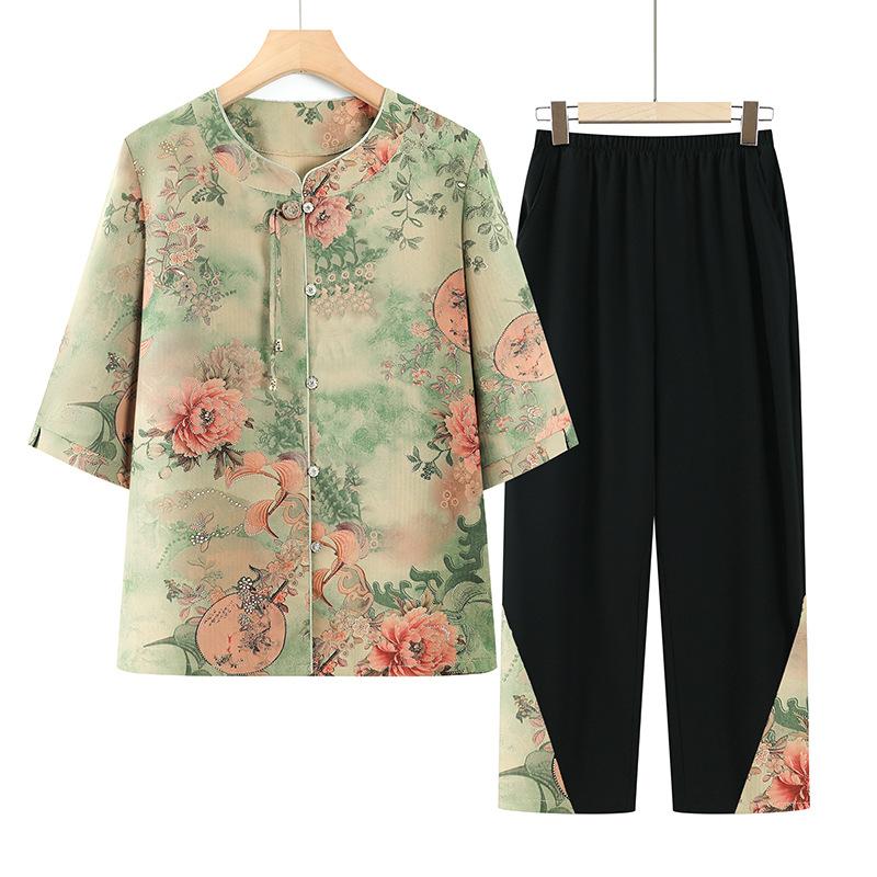 Summer Suit Women's Shirt Elderly Women's Shirt Two-piece Suit