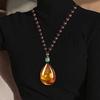 Retro Amber Pendant Necklace For Men And Women Long Pendant Sweater Chain Mother's Day Gift  Retro Amber Necklace