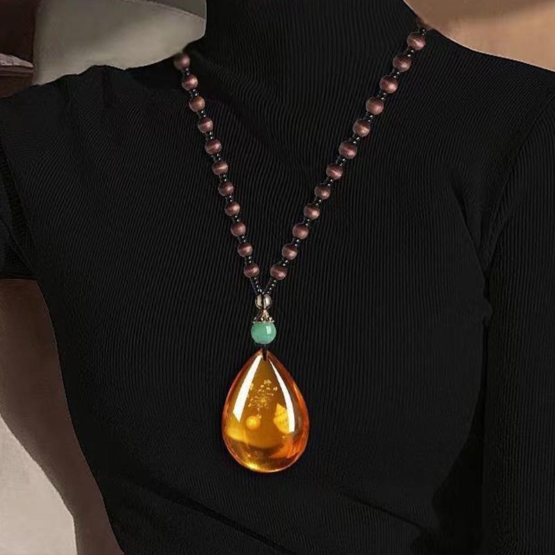 Retro Amber Pendant Necklace For Men And Women Long Pendant Sweater Chain Mother's Day Gift  Retro Amber Necklace