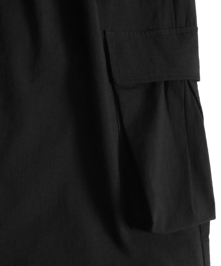 NODU Cargo Tuck Drawstring Wide-Leg Pants [Black]