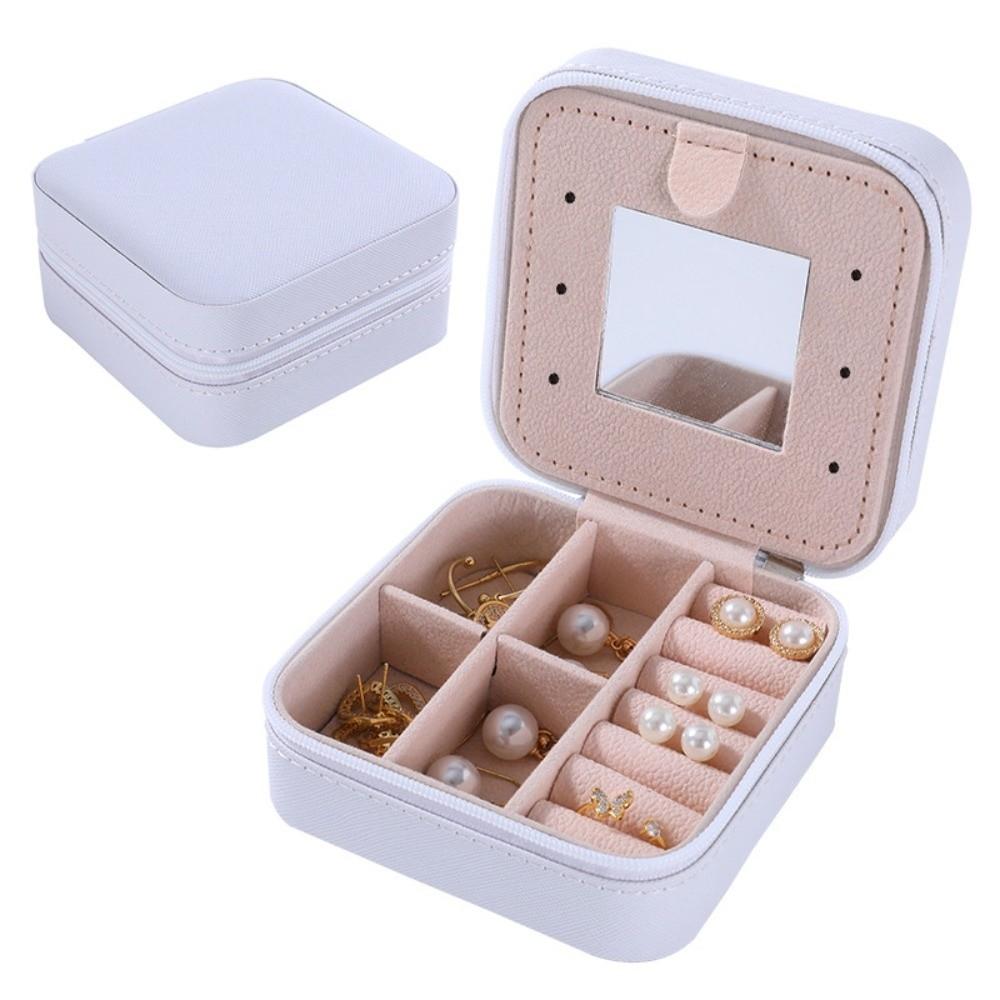 Earrings Storage Multifunctional Jewelry Storage Case With Mirror Leather Jewelry Box Portable Elegant Jewel Holder Travel Use