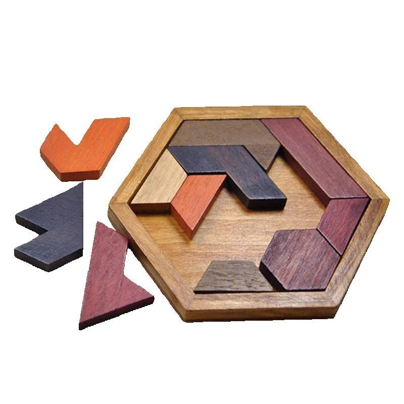 Wooden Geometric Shape Jigsaw Board Puzzles Kids Brain Teaser Non Toxic Wood Toys For Children Educational