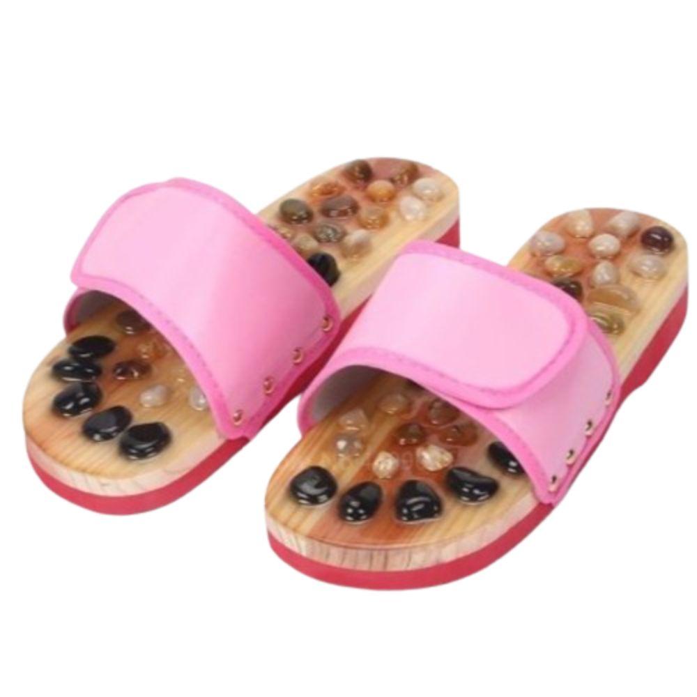 Natural Pebbles Acupressure Massage Slippers Rotating Foot Massager Shoes Foot Acupoint