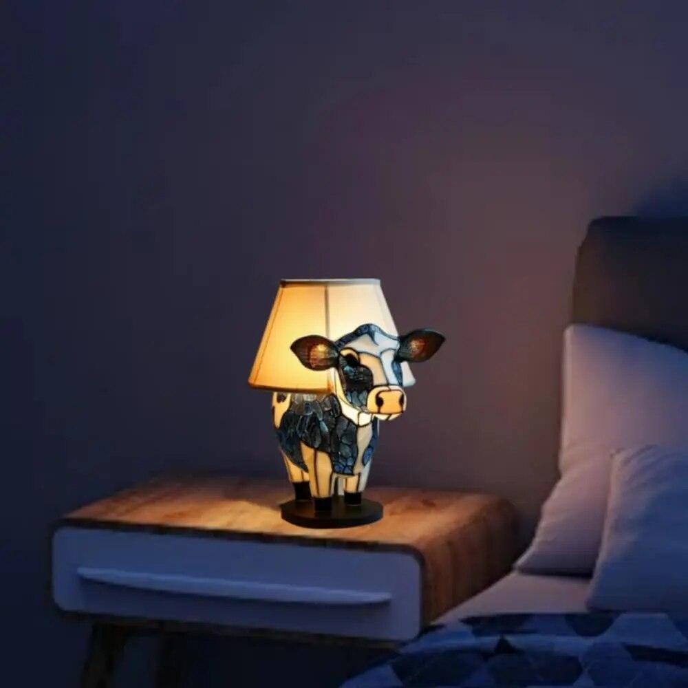 Animal Table Lamp Cow Decor, Bedside Lamp with USB A+C Ports, Lighted Cow Desk Lamp for Living Room, Dormitory Office Table Lamp
