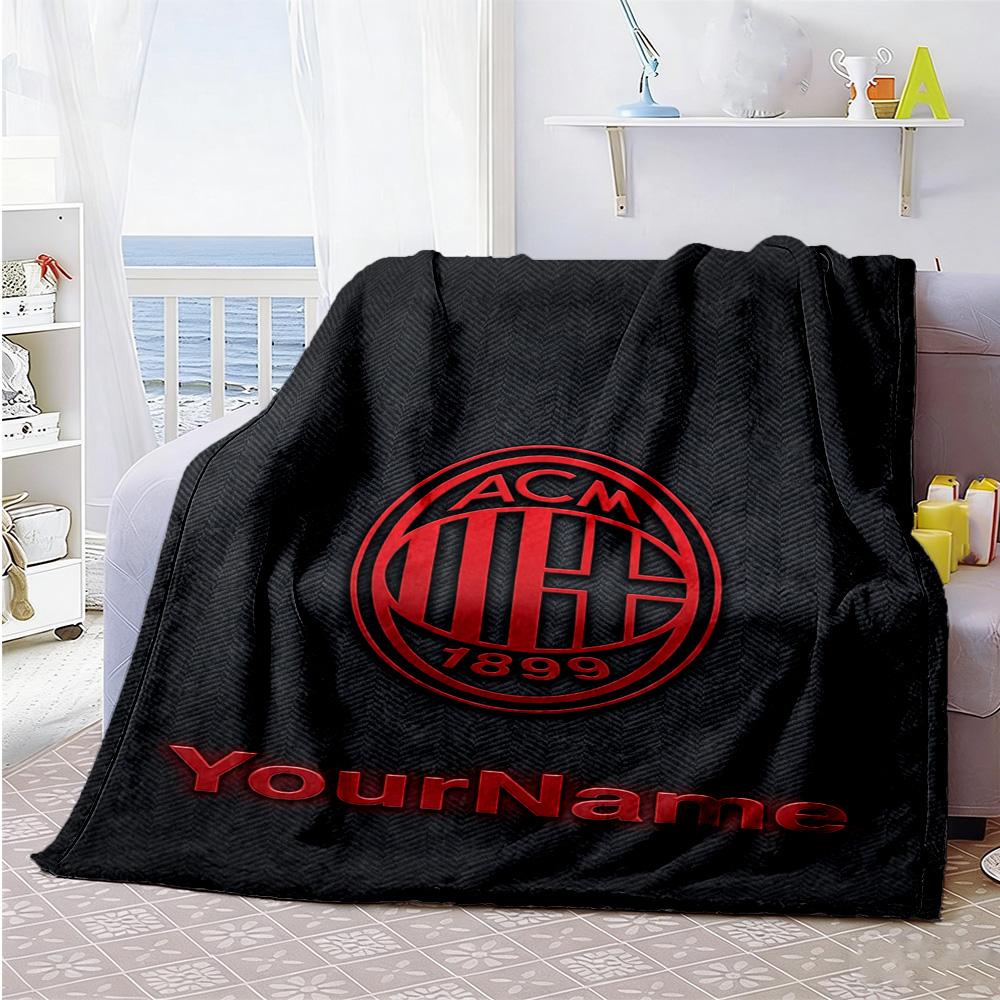 Ac Milan Customize Your Name Blanket Throw Customizable Blanket Comfortable Perfect for Picnics Bedding Living Room Livingroom Ideal for All Seasons