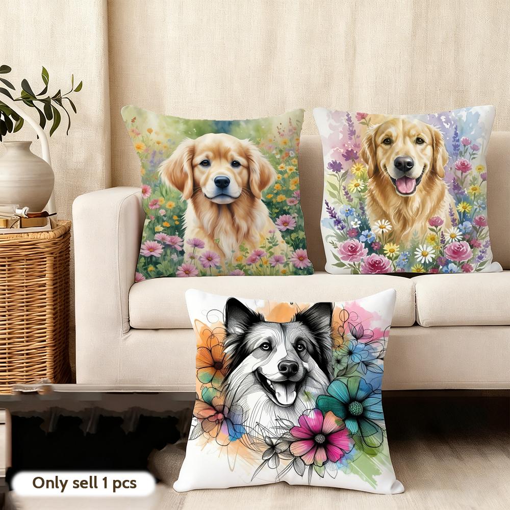 Watercolor Pet Dog Cushion Cover Short Plush Double-Sided Print Square Throw Pillow Covers Sofa Home Cushion Decor