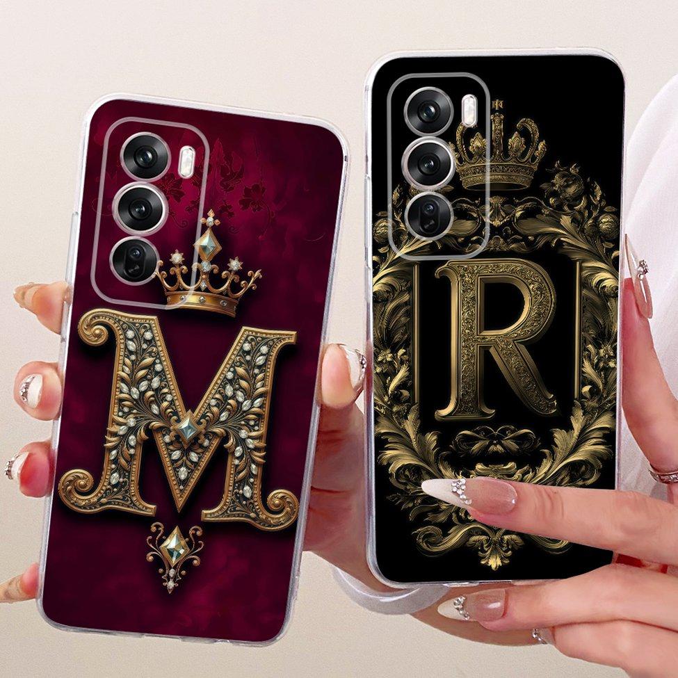 Clear For Oppo Reno 12 Pro 5G Case Luxury Crown A-Z Letters 2D Flat Pattern Soft Phone Case For Oppo Reno 12Pro 5G CPH2629 Cover