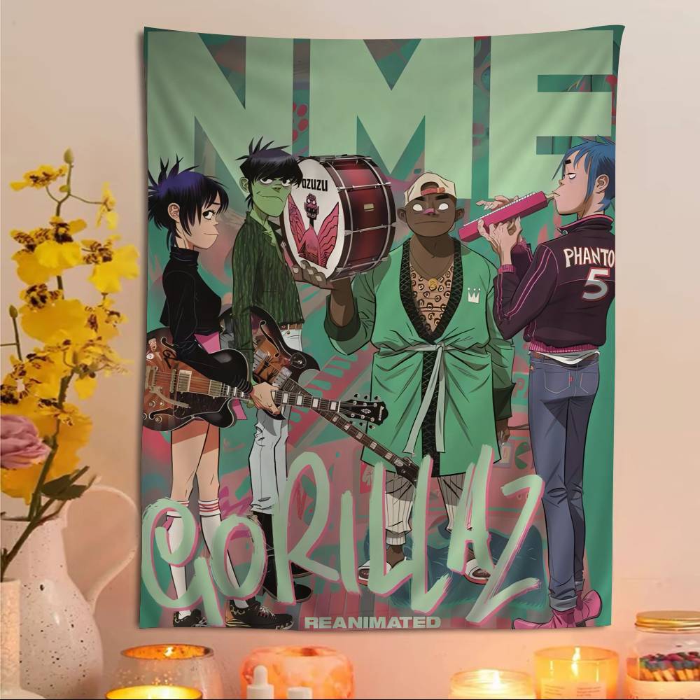 Retro Gorillaz Posters Music Prints Printed Large Wall Tapestry Hanging Tarot Hippie Wall Rugs Dorm Cheap Hippie Wall Hanging