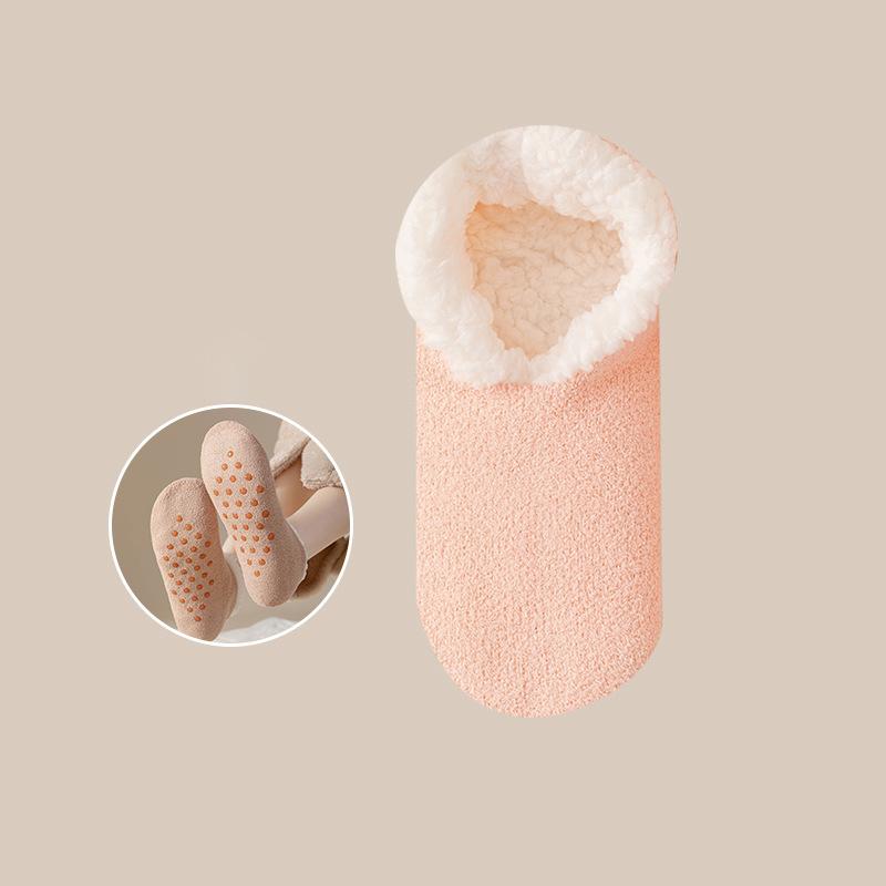 Autumn Winter Thicken Lamb Wool Short Socks For Women Anti-slip Silicone Home Floor Socks Female Warm Plush Sleeping Boat Socks