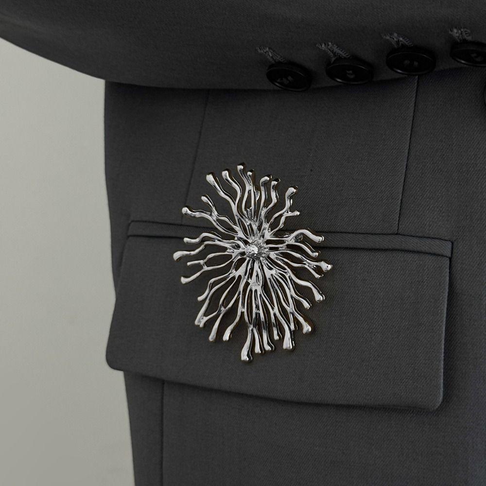 Silver Sun Goddess Brooch Gold Color Coral Brooch Exaggerated Waist Cinching Fixed Pin Women