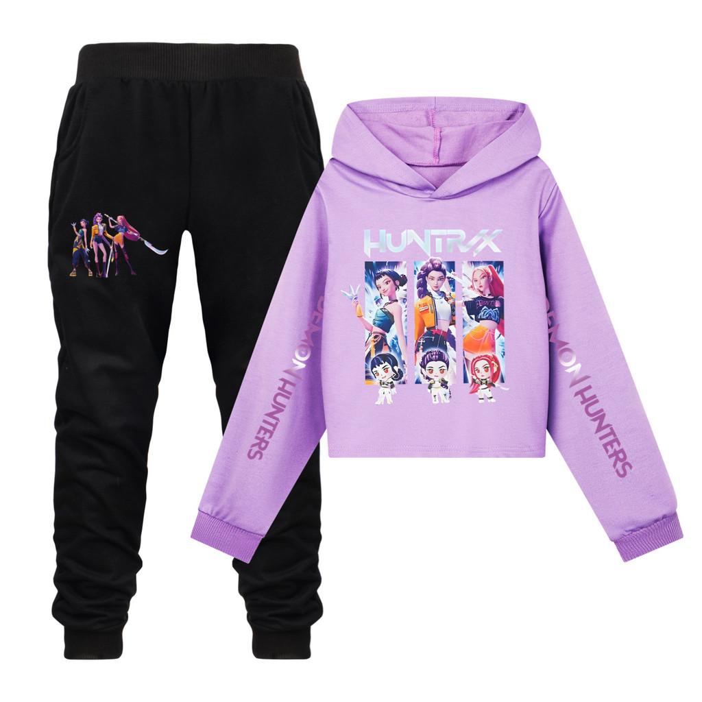 Kpop Dämonenjäger Mädchen Baumwoll Freizeitset Mit Langarm Hoodie Und Hose Für Alter 110-170cm
