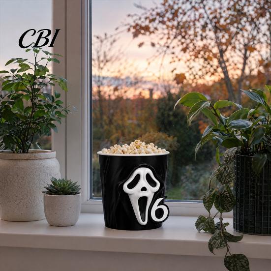 Popcorn Themed Halloween Toy 3D Printed Screaming Skull Bucket, Decorative Box Table Fun Tabletop Decor Ornament, Creative Container for Living