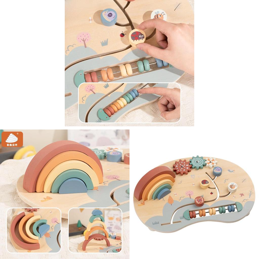 Regenbogen Activity Board Montessori Holzspielzeug Für Säuglinge Hand-Auge-Koordination Entwicklung
