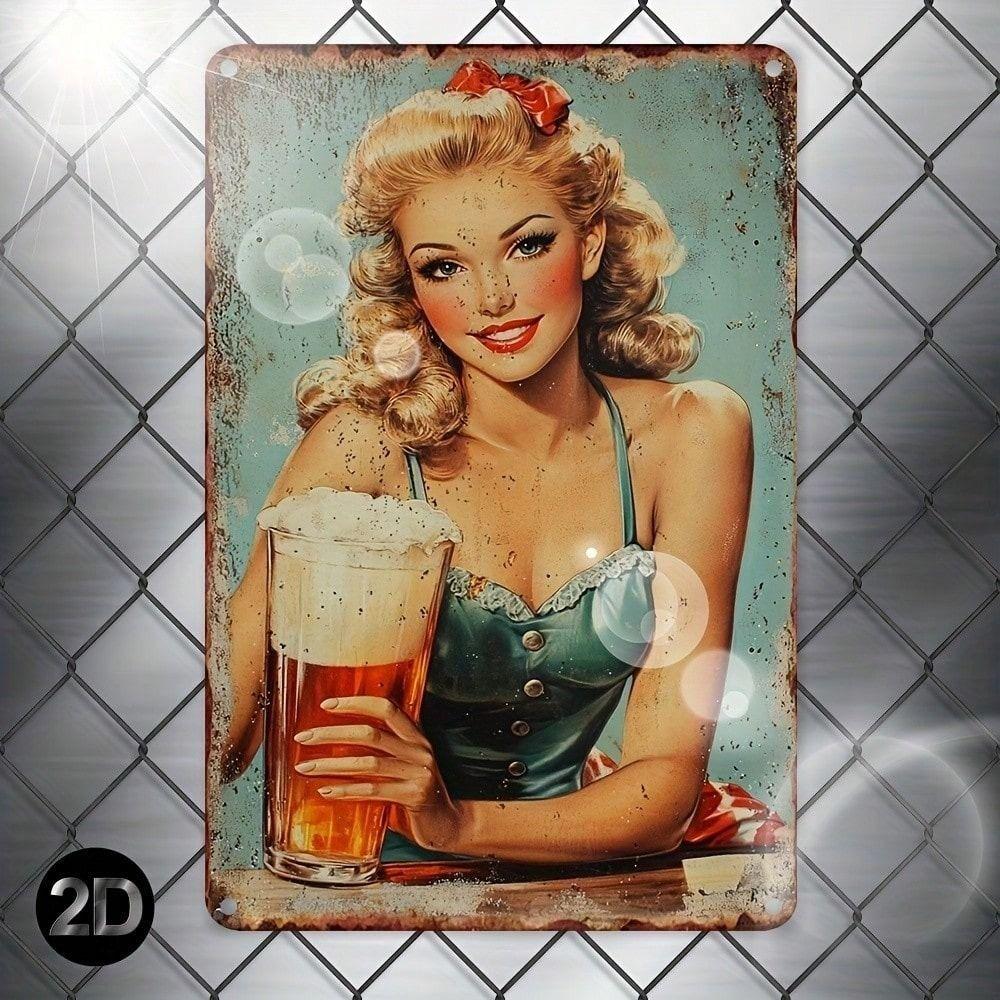 Vintage Metal Poster Pin Up Girl Wall Art for Bar Garage Pub 8x12 Inch