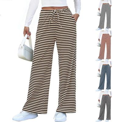 Pantalones Acampanados Casuales a Rayas con Cordones para Mujer 2025 - Estilo Europeo y Americano, Pantalones Largos Rectos Sueltos