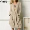 Robes décontractées à manches longues et col en U pour femmes, mode printemps-automne, couleur unie, imprimé, taille ample