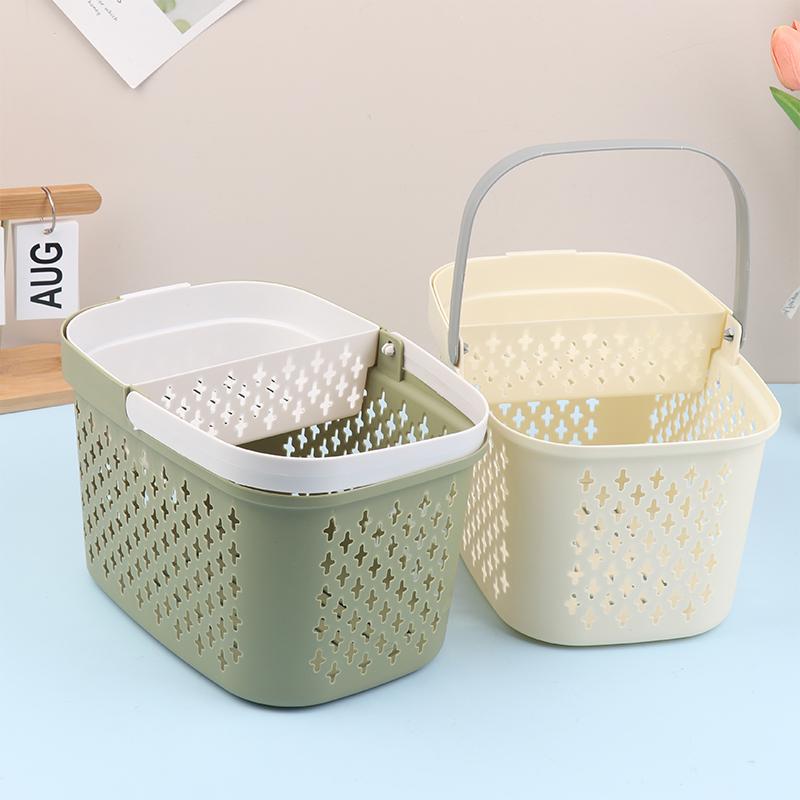 Plastic Organizer Basket With Handles Drainage Toiletry Bin Stackable Storage Basket For Bathroom Kitchen Camp Gym