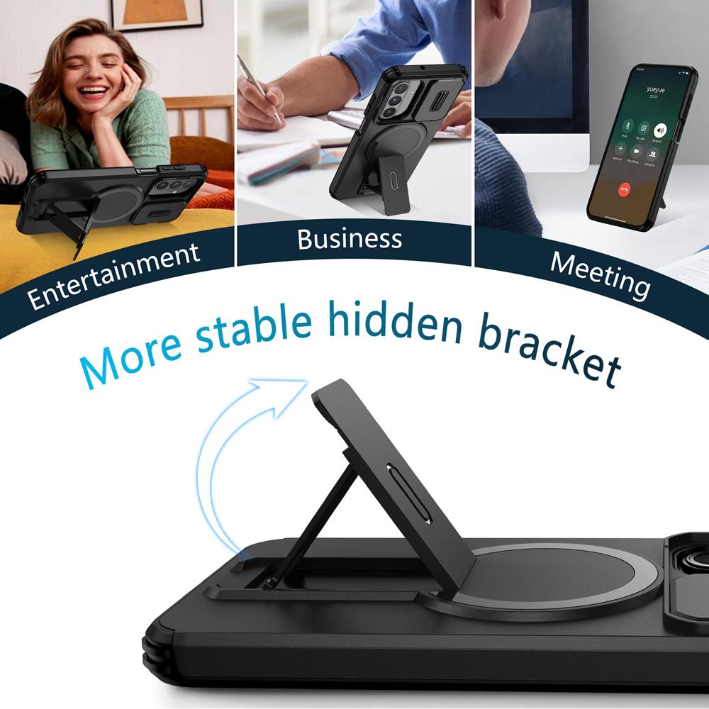 KEYSION Stoßfeste Magnetische Hülle für Samsung A17 4G 5G Schiebe-Kamera-Schutz Ständer Handy-Rückseite für Galaxy A26 5G