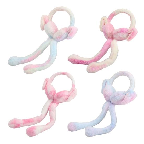 1/2Pcs Plush Rabbit Earmuffs with Moving Jumping Ears Gradient Color Soft Furry Ear Covers Headband Winter Ear Warmers