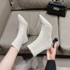 Fashion Knitting Mesh Ankle Goth Boots Women Autumn Designer Fashion Elastic Sock Pumps Boots High Heels Sexy Dress Booties for Women