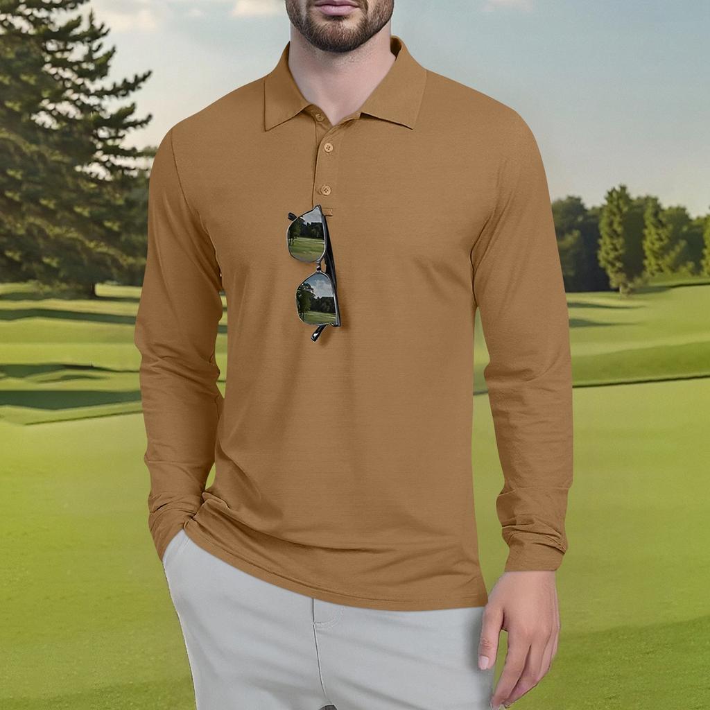 Heren Klassieke Golfshirts IJszijde Ademend Lange Mouw Performance Kraag Shirts Lichtgewicht Zomer Casual Sneldrogend T-shirt