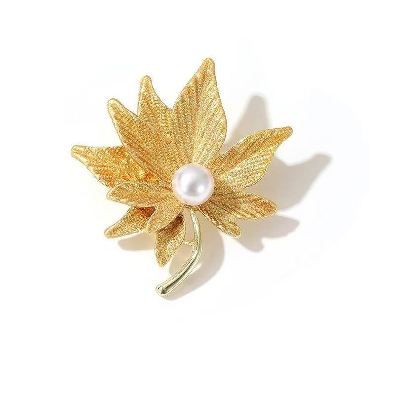 Korean Style Elegant Maple Leaf Brooch - Women's Anti-Exposure Fashion Accessory