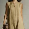 Summer Sleeveless Dress for Women Casual V Neck Long Tank Dress Flowy A-line Beach Sundress with Pockets