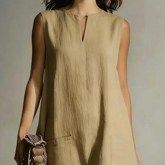 Summer Sleeveless Dress for Women Casual V Neck Long Tank Dress Flowy A-line Beach Sundress with Pockets