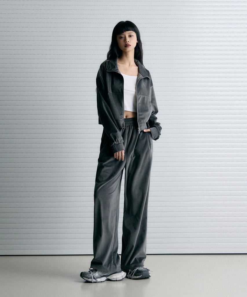 Ledeoli Reverse Logo Velour Track Pants [Charcoal]