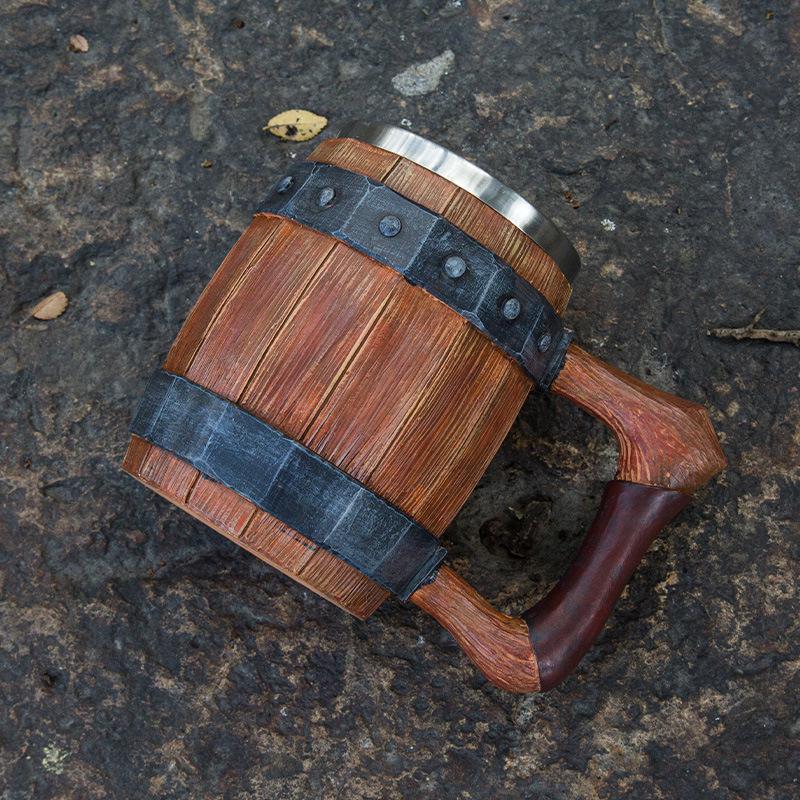 Creative Handmade Wooden Barrel-Style Stainless Steel Beer Mug, Large Capacity