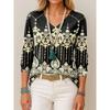 Tunic Graphic Paisley V-Neck Long Sleeve Women's T-shirts Elegant Trendy Vintage T-shirts Regular Pullover Tops