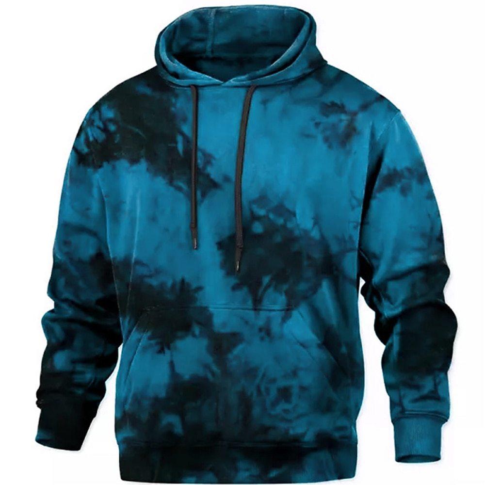 Men's 3D Printed Pullover Hooded Sweatshirt Black Yellow Red Blue Purple Hooded Tie-Dye Printed Sports Hoodie