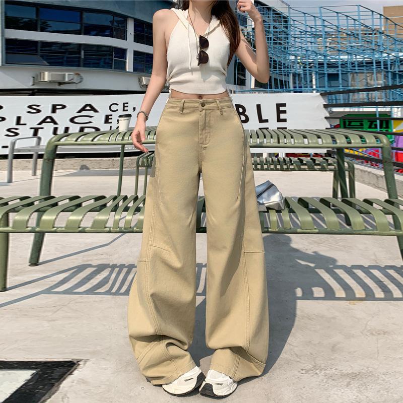 Retro Khaki Wide-leg Pants Jeans Women's Design Loose Straight Slim Sickle Pants