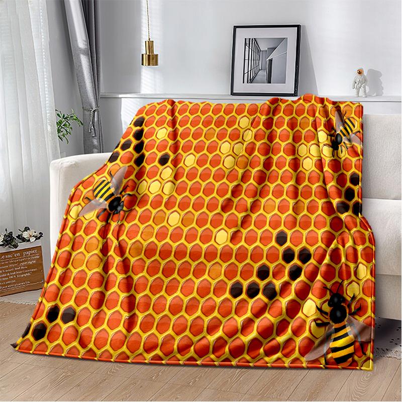 Couverture Douce en Peluche Dessin Animé Insecte Abeille Miel 3D, Couverture Jetée en Flanelle pour Salon Chambre à Coucher Lit Canapé Couverture de Pique-nique Enfants