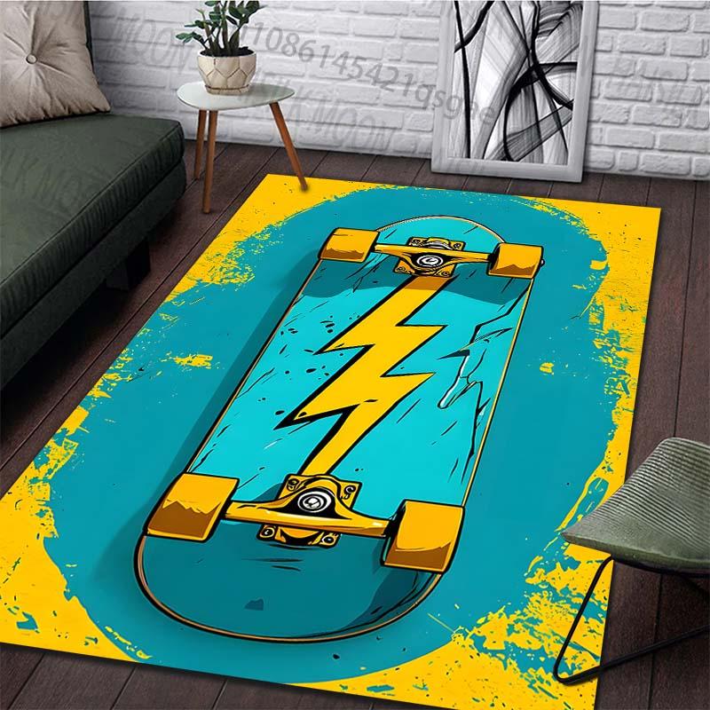 Alfombra Creativa de Colores con Estampado de Monopatín Alfombras para Dormitorio Sala de Estar Alfombrilla para Sofá Felpudo Alfombras para Vestidor Tamaño Grande