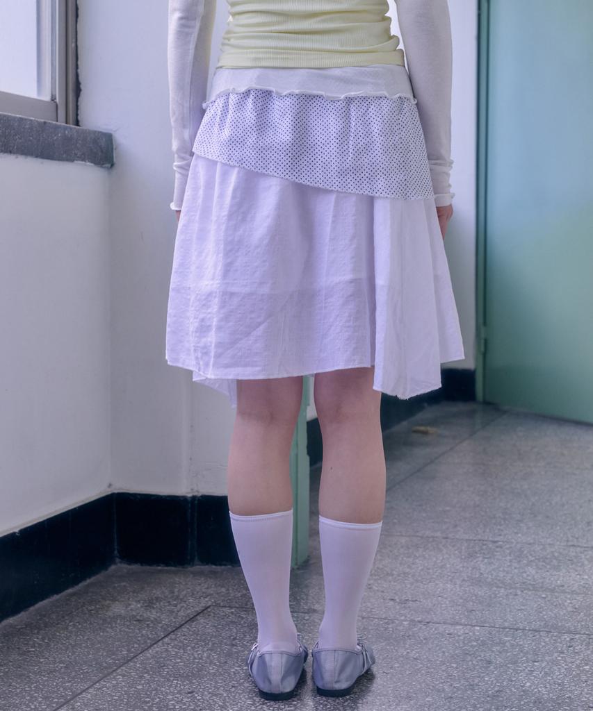 M Blur Dot Layered Double Layer Midi Skirt Ask402 (White)