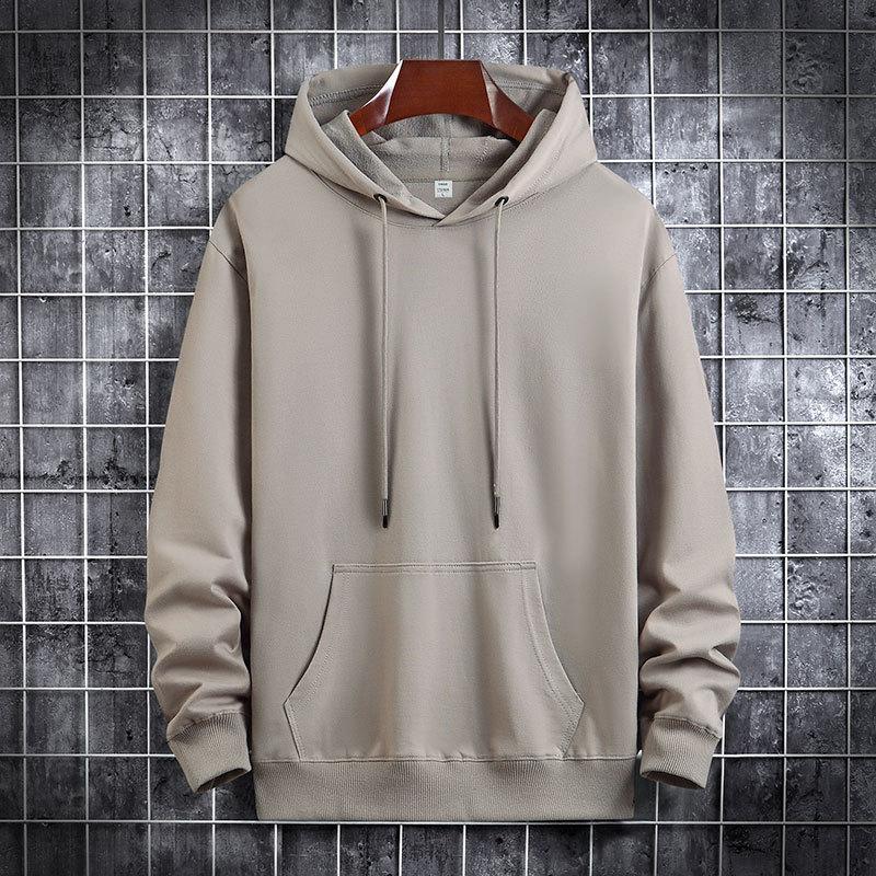 Men's Hooded Round Neck Long Sleeve Heavy Trend Solid Color Autumn Pure Cotton Sweater Men