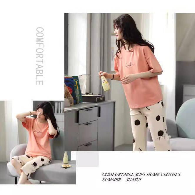 Women's Summer Short-sleeved Seven Pants Homewear Two-piece Suit