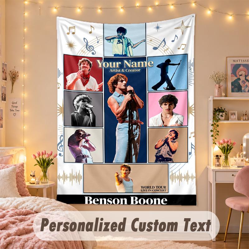 Arazzo Personalizzato su Misura, Stampa Benson Boone Testo con Nome Personalizzato Arte da Parete da Appendere per Camera da Letto