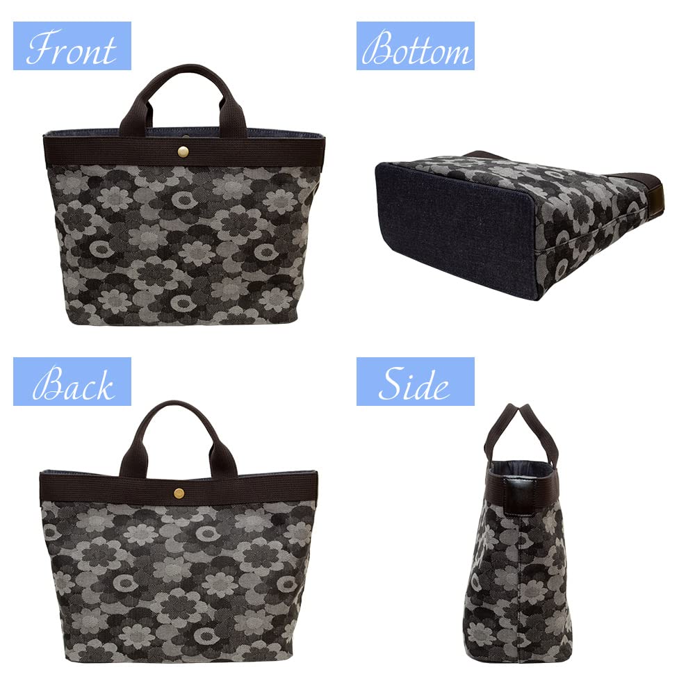 Creare Kiki Women's A4 Size Tote Bag, Lightweight, Made In Japan with Okayama Denim, Daisy Tote, Roomy, Perfect Birthday Gift for Mom, DJ-013m (Dark