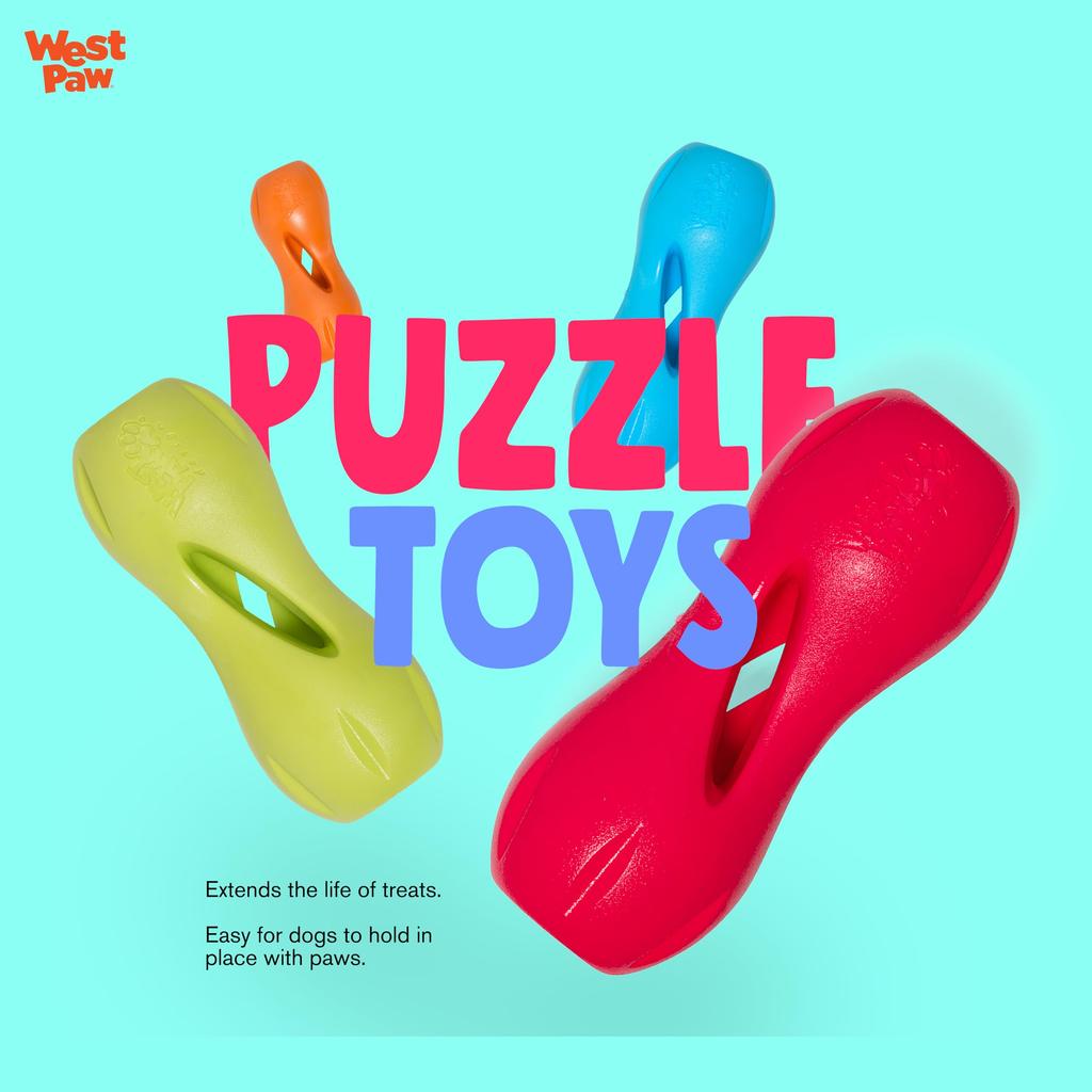 West Paw Zogoflex Quizle, a Durable and Unbreakable Dog Toy with Treats and Educational Features. [Tangerine (Orange) Small]